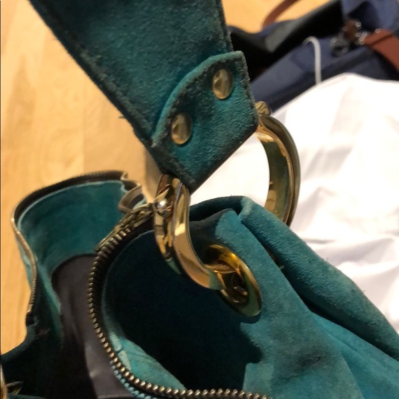Christopher kon suede teal bag with gold accent - Picture 4 of 5